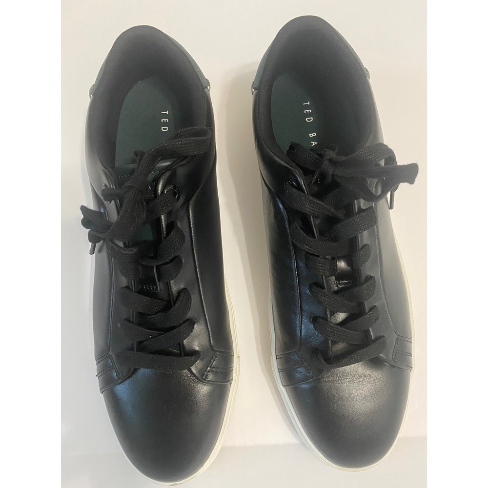 Ted Baker London Mens Black Leather Low Top Sneakers Green Accent 10.5